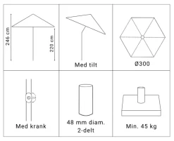 Alu Parasol Ø300 M/Tilt - Sort