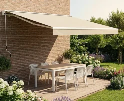 Ask markise – semikassette manuel – 4,8 x 3 meter – Hvid/Beige