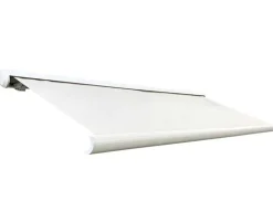 Bøg markise – fuldkassette med motor og LED – 3,5 x 3 meter – Hvid/Beige