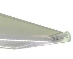 Bøg markise – fuldkassette med motor og LED – 3,5 x 3 meter – Hvid/Beige