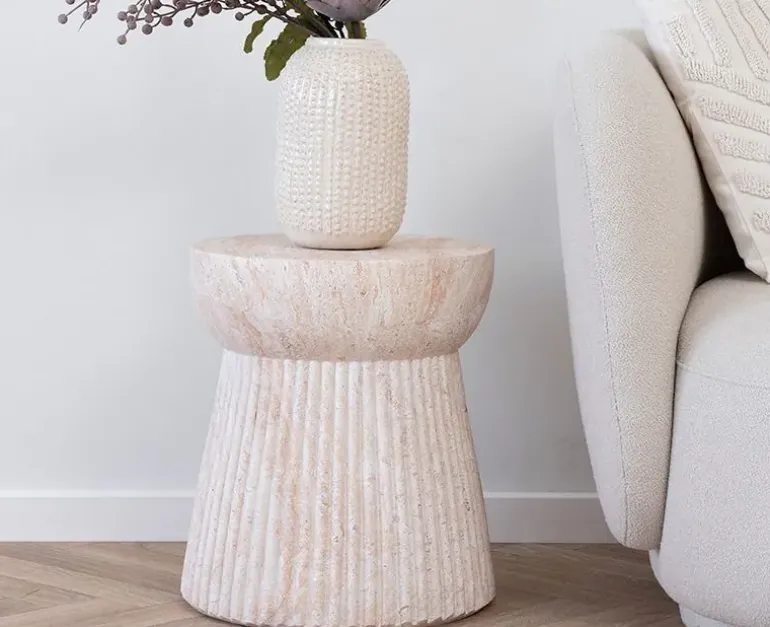 Bolette Sidebord m/ Rillet design - Ø37 x 43cm - Natur
