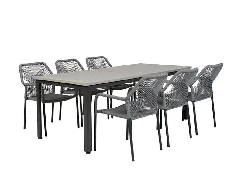 Boston Ebba Havemøbelsæt med udtræksbord - 90x200/280 - Lys grå
