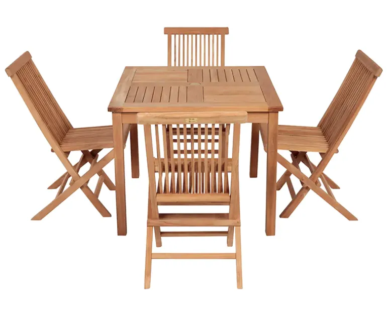 Bremen Kiel Havemøbelsæt 90x90 med 4 stole - Kerne Teak