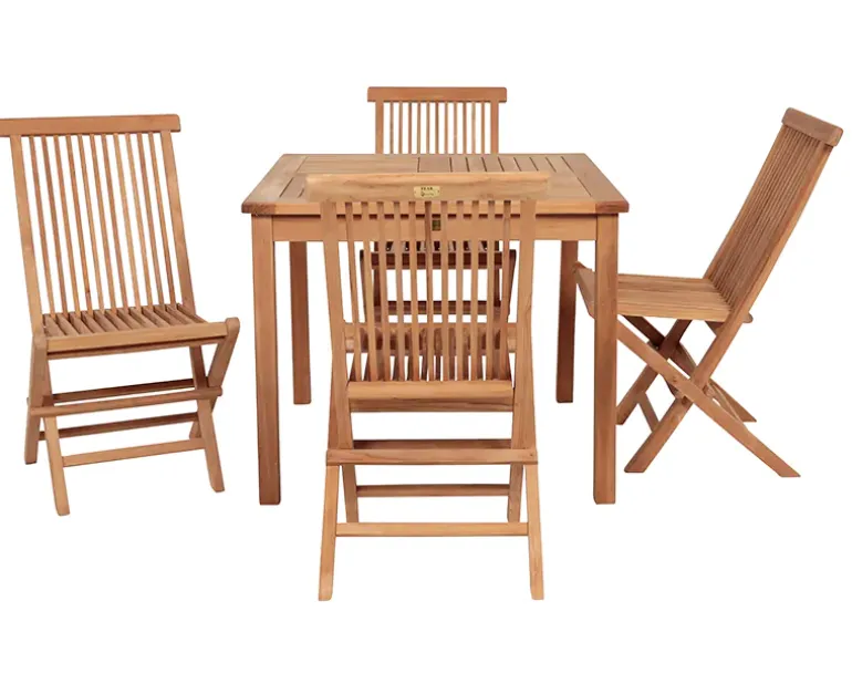 Bremen Kiel Havemøbelsæt 90x90 med 4 stole - Kerne Teak