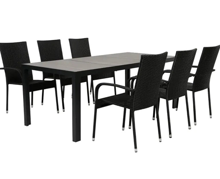 Ceramico Gine Havemøbelsæt m/ 6 stole - 90x195 cm - Grå / Sort