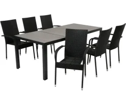 Ceramico Gine Havemøbelsæt m/ 6 stole - 90x195 cm - Grå / Sort