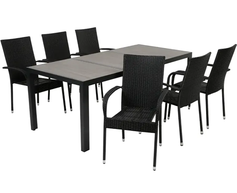 Ceramico Gine Havemøbelsæt m/ 6 stole - 90x195 cm - Grå / Sort