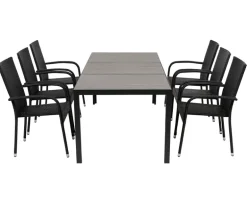 Ceramico Gine Havemøbelsæt m/ 6 stole - 90x195 cm - Grå / Sort