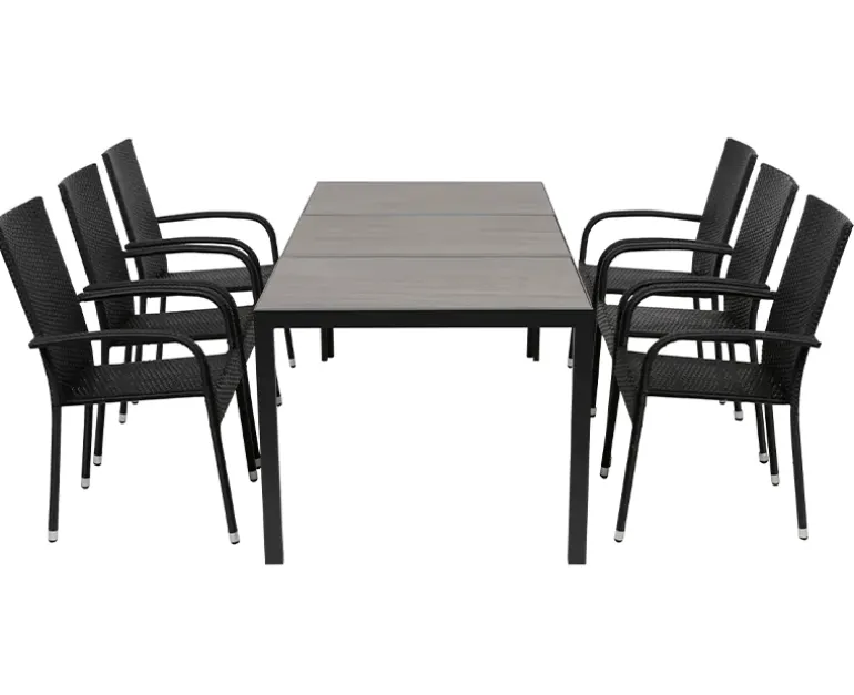 Ceramico Gine Havemøbelsæt m/ 6 stole - 90x195 cm - Grå / Sort