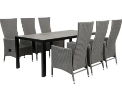 Ceramico Paris Havemøbelsæt m/ 6 stole - 90x195 cm - Grå