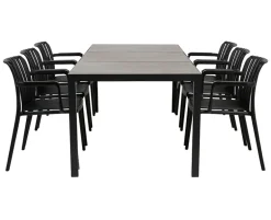 Ceramico Sonja Havemøbelsæt med 6 stole - 90x195 cm - Grå / Sort