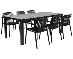 Ceramico Sonja Havemøbelsæt med 6 stole - 90x195 cm - Grå / Sort