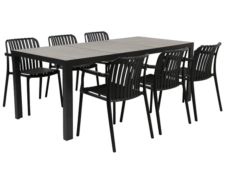Ceramico Sonja Havemøbelsæt med 6 stole - 90x195 cm - Grå / Sort