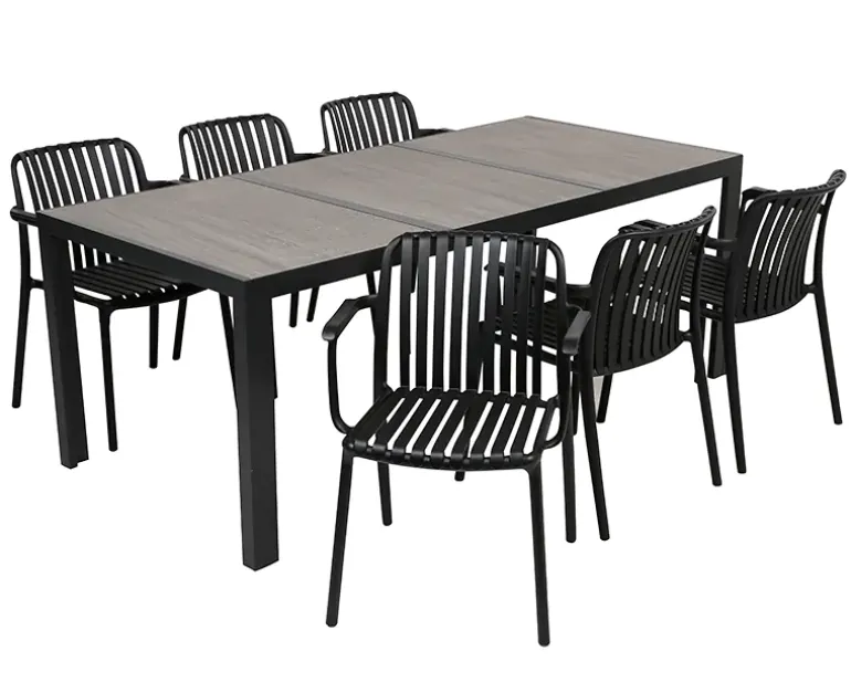 Ceramico Sonja Havemøbelsæt med 6 stole - 90x195 cm - Grå / Sort
