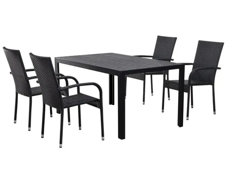 Chanita Gine Havemøbelsæt 90x150 med 4 stole - Sort