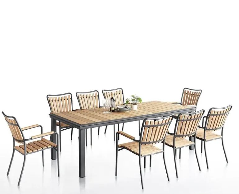 DaneLine Eva Havebord 102x219 cm - Kerneteak / Grå