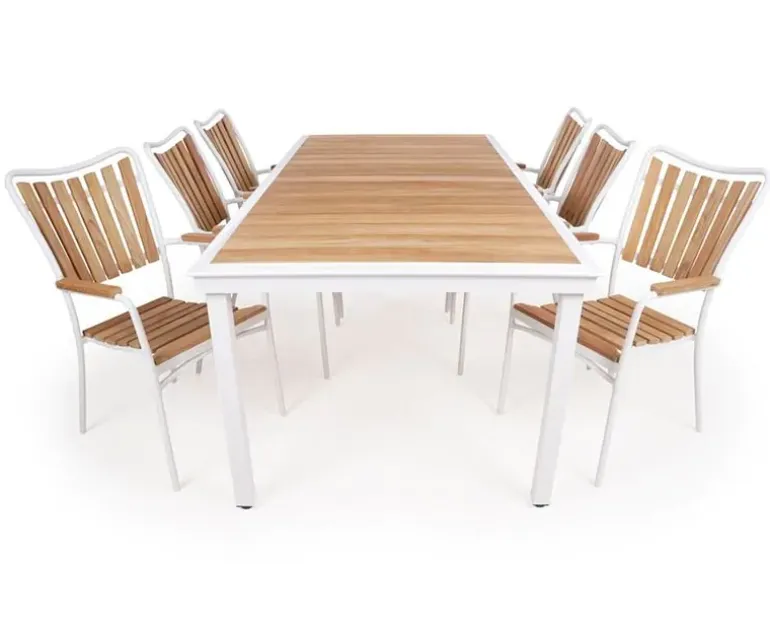 DaneLine Eva Teak Havemøbelsæt - 102x219 cm - Hvid