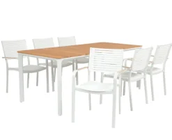 Firenze Fiola Havemøbelsæt med 6 stole - 90x200 cm - Hvid / Kerneteak