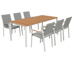 Firenze Havemøbelsæt med 6 stole - 90x200 cm - Hvid / Kerneteak