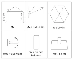 Hængeparasol Ø300 inkl. fod - Sort