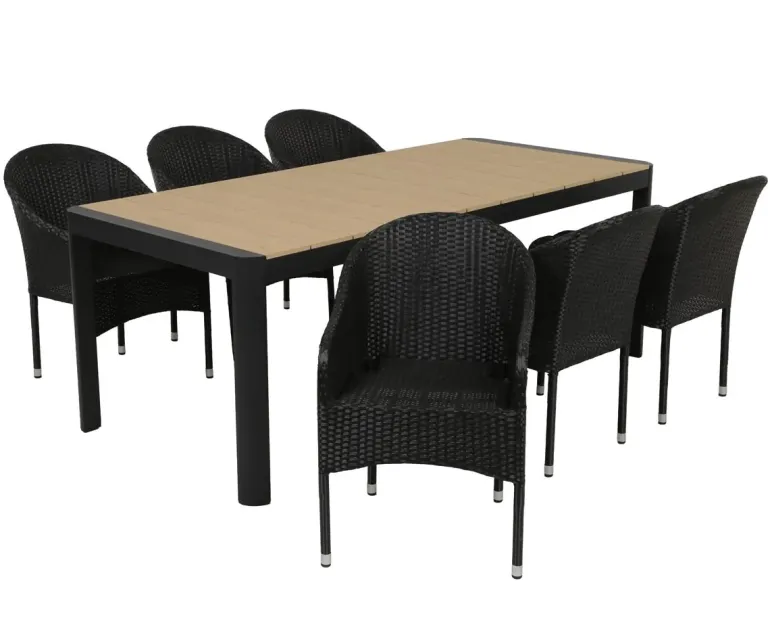 Lohals Andrea Havemøbelsæt med 6 stole - 95 x 205/275 cm - Mørkegrå