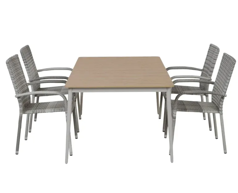Malmø Geneve Havemøbelsæt med 4 stole - 100x160 cm - Gråhvid