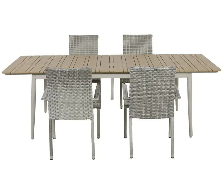 Malmø Geneve Havemøbelsæt til 4 personer - 100x180/235 cm - Gråhvid