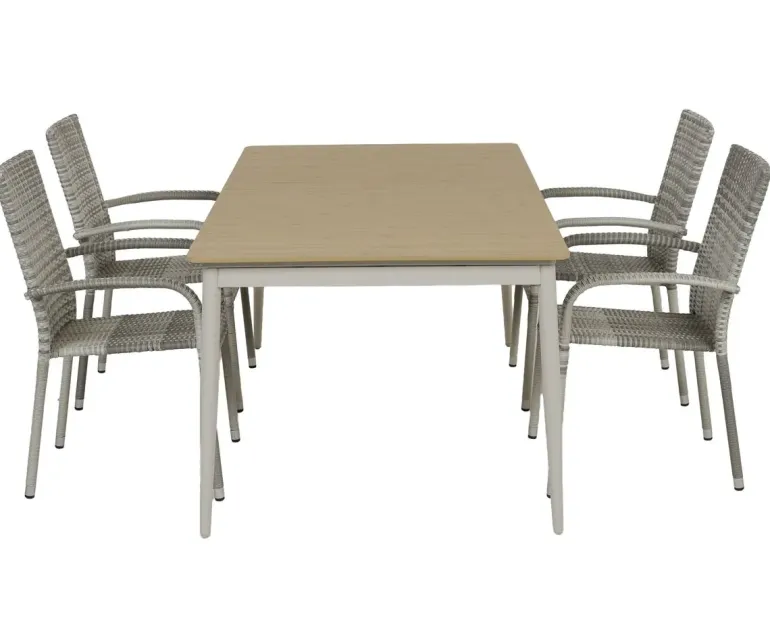 Malmø Geneve Havemøbelsæt til 4 personer - 100x180/235 cm - Gråhvid