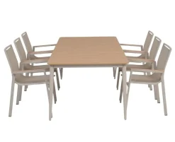 Malmø Havemøbelsæt med 6 stabelstole - 100x200 cm - Gråhvid