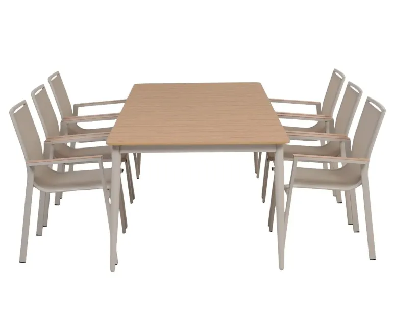 Malmø Havemøbelsæt med 6 stabelstole - 100x200 cm - Gråhvid