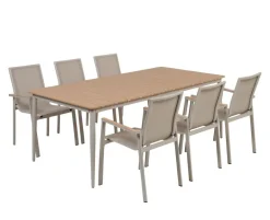 Malmø Havemøbelsæt med 6 stabelstole - 100x200 cm - Gråhvid