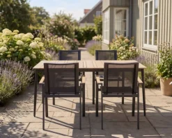 Malmø Havemøbelsæt med 4 Stabelstole - 100x160 cm - Mørkegrå