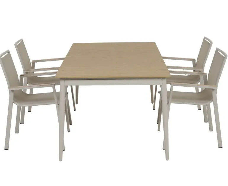 Malmø Havemøbelsæt med 4 stabelstole - 100x180/235 cm - Gråhvid