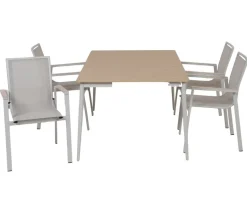 Malmø Havemøbelsæt med 4 stabelstole - 100x160 cm - Gråhvid