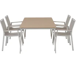 Malmø Havemøbelsæt med 4 stabelstole - 100x160 cm - Gråhvid