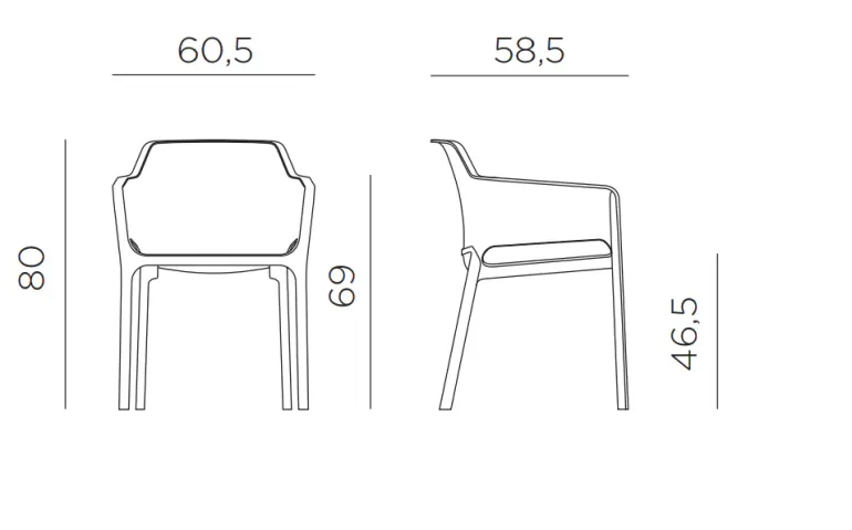 Nardi Libeccio Net Havemøbelsæt 100x160/220 - Antracit 6 stole og et bord