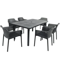 Nardi Libeccio Net Havemøbelsæt 100x160/220 - Antracit 6 stole og et bord