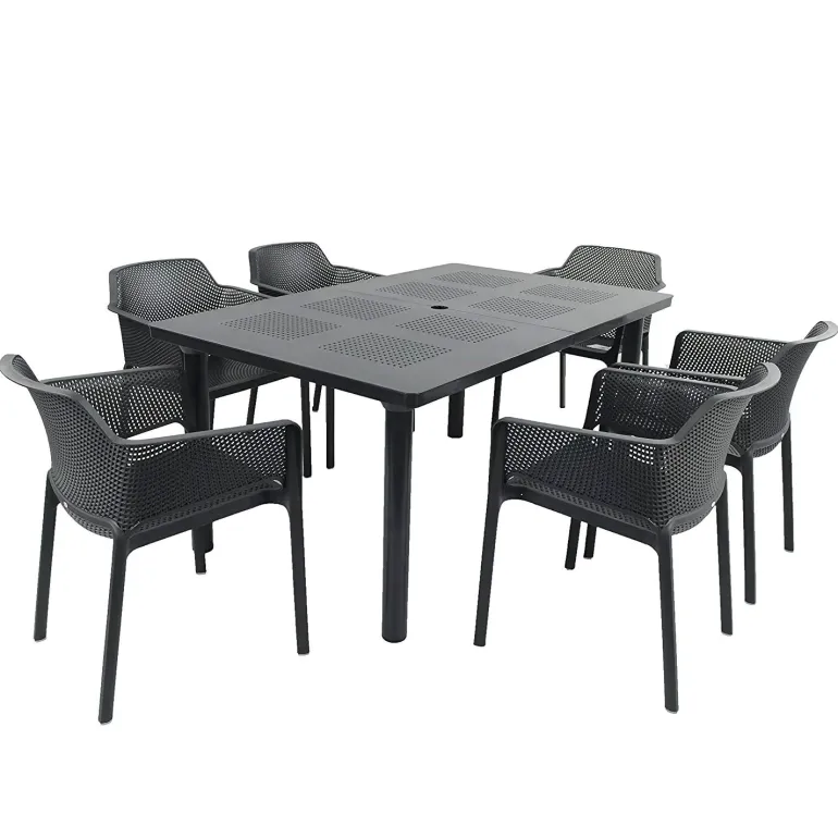 Nardi Libeccio Net Havemøbelsæt 100x160/220 - Antracit 6 stole og et bord