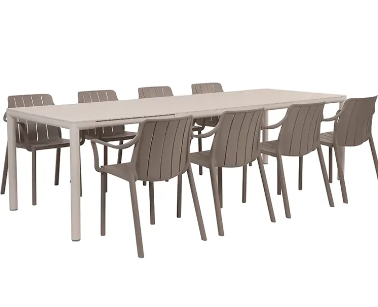 Nardi Tevere Tiberina Havemøbelsæt - 100x210/275 - 8 stole - Sand / Latte