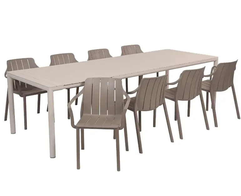 Nardi Tevere Tiberina Havemøbelsæt - 100x210/275 - 8 stole - Sand / Latte
