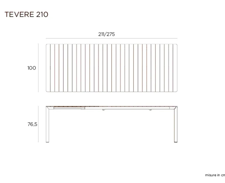 Nardi Tevere Tiberina Havemøbelsæt - 100x210/275 - 8 stole - Sand / Latte