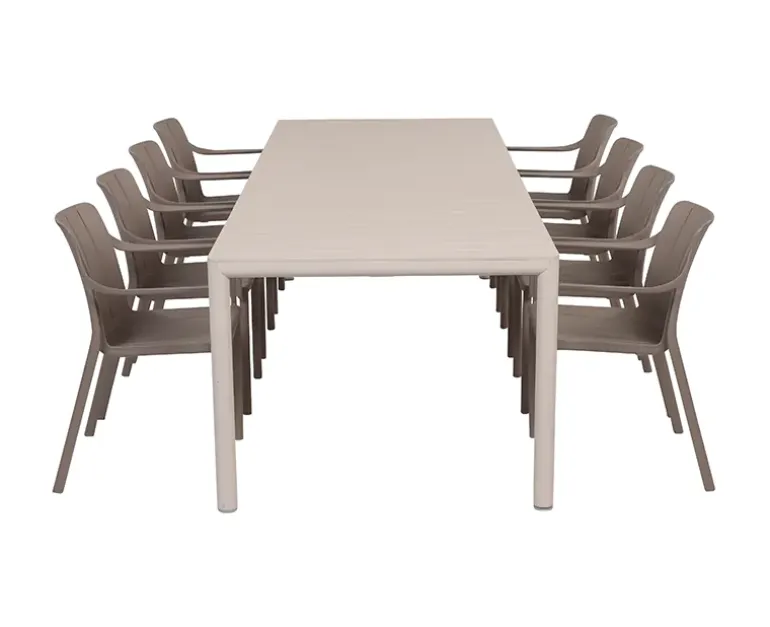 Nardi Tevere Tiberina Havemøbelsæt - 100x210/275 - 8 stole - Sand / Latte