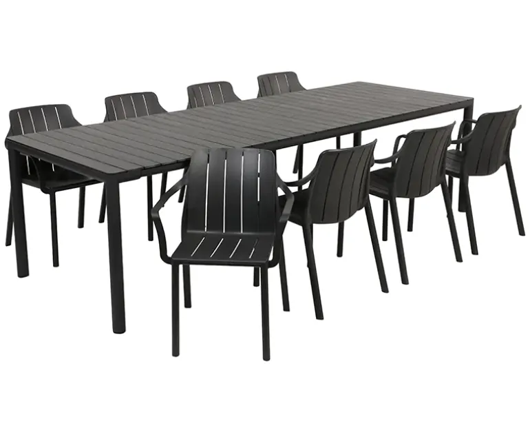 Nardi Tevere Tiberina Havemøbelsæt - 100x210/275 - 8 stole - Antracit