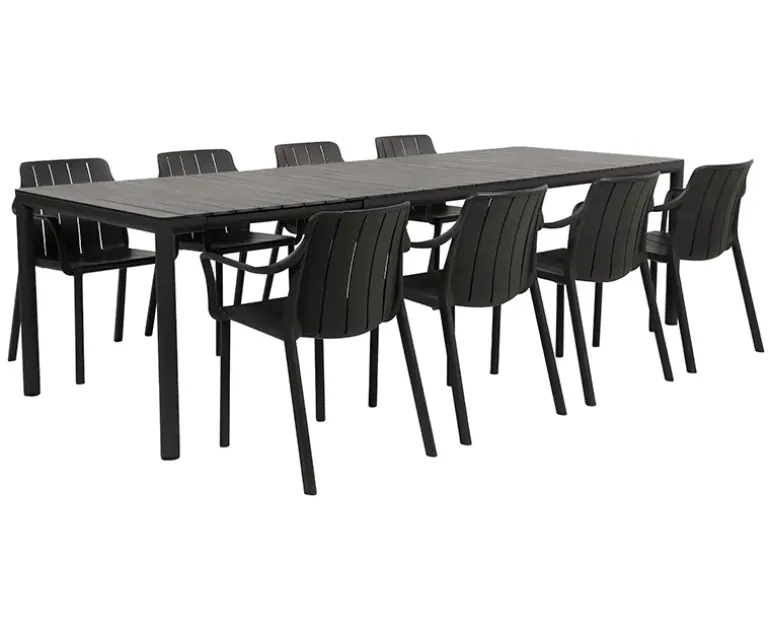 Nardi Tevere Tiberina Havemøbelsæt - 100x210/275 - 8 stole - Antracit