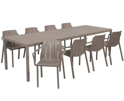Nardi Tevere Tiberina Havemøbelsæt - 100x210/275 - 8 stole - Latte