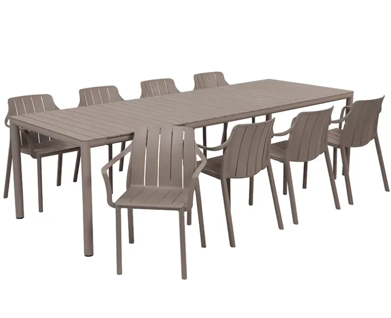 Nardi Tevere Tiberina Havemøbelsæt - 100x210/275 - 8 stole - Latte