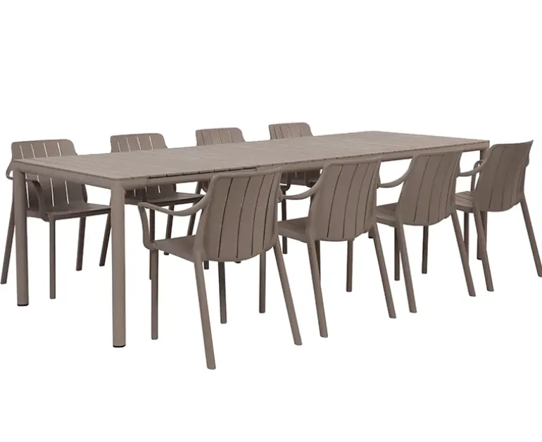 Nardi Tevere Tiberina Havemøbelsæt - 100x210/275 - 8 stole - Latte
