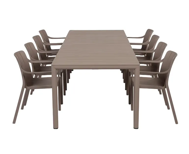 Nardi Tevere Tiberina Havemøbelsæt - 100x210/275 - 8 stole - Latte