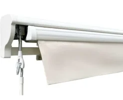 Pil markise – semikassette med motor – 4,8 x 3 meter – Hvid/Beige