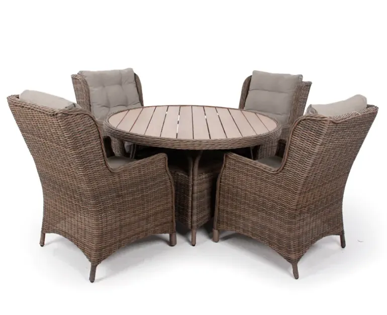 Rio Havemøbelsæt Ø130 inkl. 4 Loungestole m/ EASY DRY hynder - Dusty
